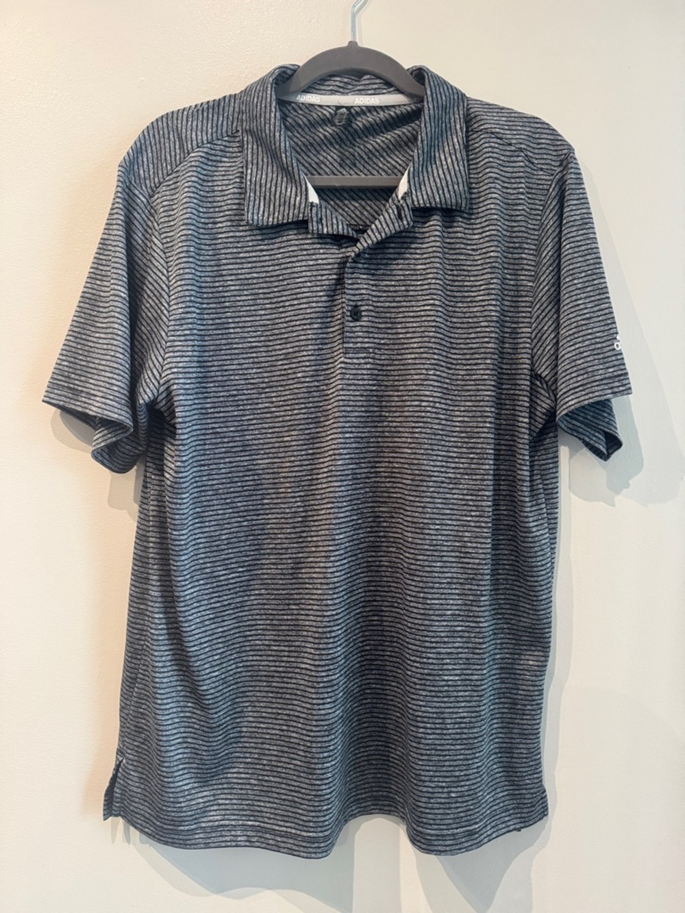 adidas Men's Black and Gray Striped Polo